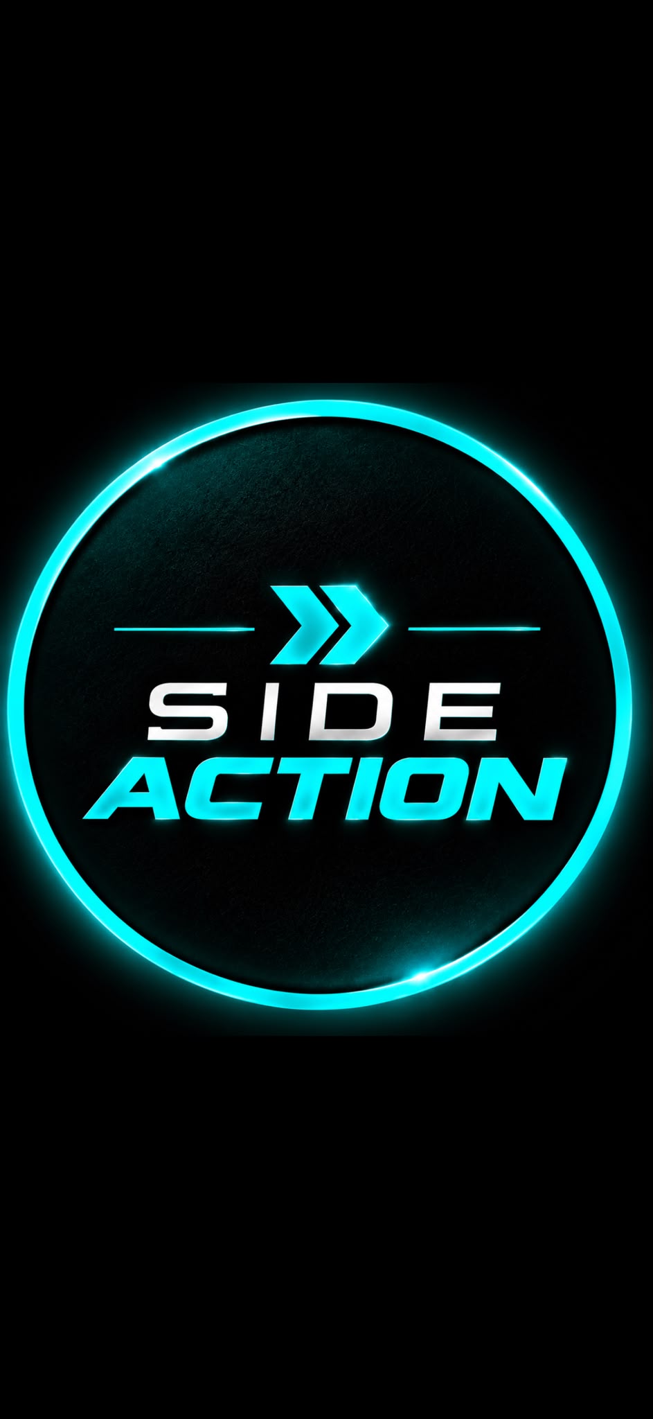 Side Action neon cyan and white logo
