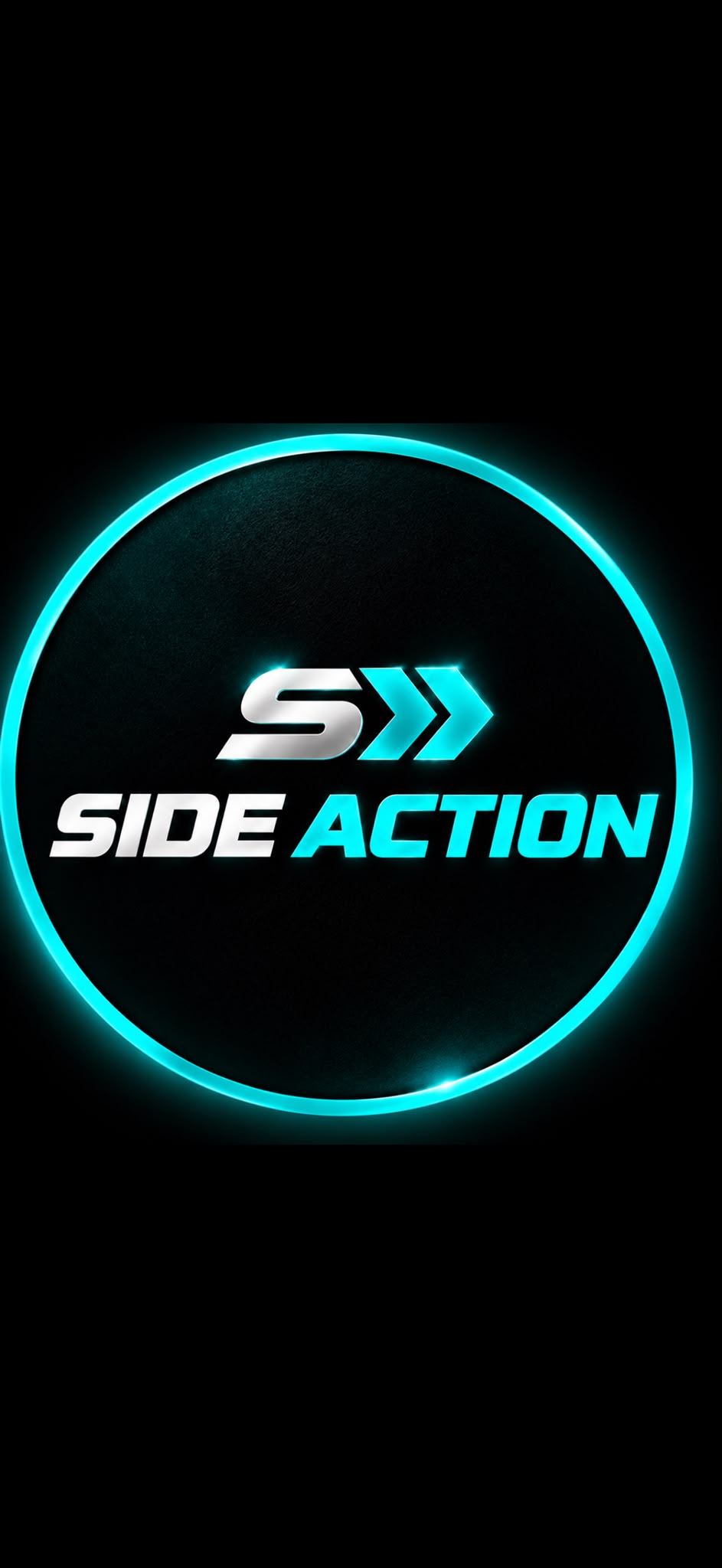 Side Action neon cyan and white logo